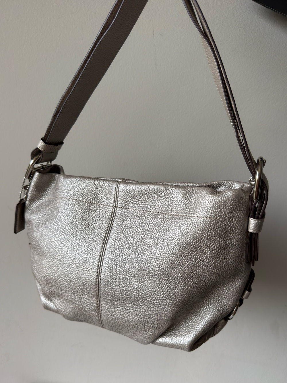 Coach Metallic Pebbled Leather Hobo Bag – Silver/Champagne Tone